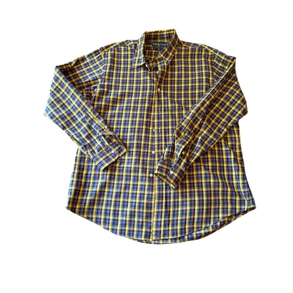 Ralph Lauren Custom Fit Plaid Button-Down Shirt XL Yellow & Blue